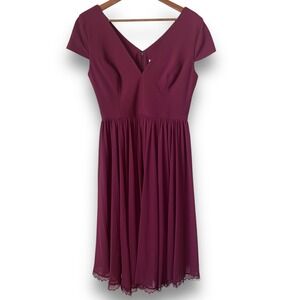Dress The Population Corey Burgundy Chiffon Lace‎ Trim Dress Holiday Guest L